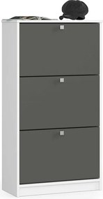 Szafka na buty AKORD Biała 60 cm 3 drzwi kolor Grafit Szary mat 3 półki 60x28,5x113 cm