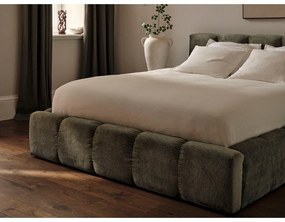 Zielone tapicerowane łóżko dwuosobowe ze schowkiem i stelażem 200x200 cm Lupine – Micadoni Home