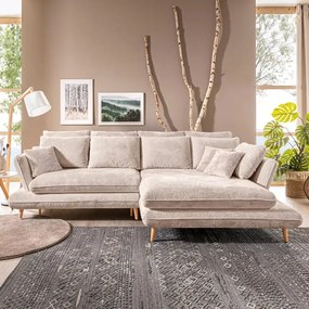 Narożnik MONTE Prawostronny z funkcją spania, pojemnikiem i poduszkami, Sorriso 06 Kremowy WERSAL