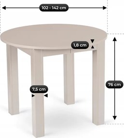 Stół Okrągły Rozkładany HARRY 102-142 cm Kaszmir Japandi