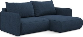 Narożnik prawostronny z funkcją spania - z tkaniny szenilowej - królewski niebieski - NANEA