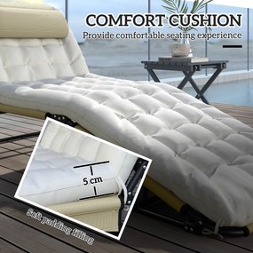 Outsunny Składany Leżak z 4-stopniową Regulacją Oparcia, Poduszką, Boczną Kieszenią, Zagłówkiem, 68 x 189 x 30 cm, Beżowy