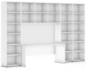 Biblioteka INTEGRO z wbudowanym biurkiem, wyższy/szerszy, 3550x700/400x1923 mm, biały