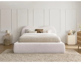 Białe tapicerowane łóżko dwuosobowe ze schowkiem i stelażem 160x200 cm Orlane – Bobochic Paris
