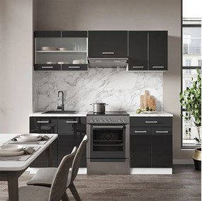 Aneks kuchenny antracytowy wysoki połysk/biały 200x60x81.6 fame-line