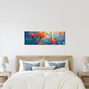 Obraz - Pomarańczowe kwiaty (z zegarem) (90x30 cm)