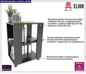Czarna szafka na kółkach z półką - Mosum