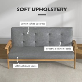 HOMCOM Trzyosobowa sofa tapicerowana, drewno kauczukowe, 154,5 x 69,5 x 73 cm, Szary