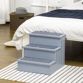 PawHut Schody dla Zwierząt Domowych z Dywanikiem Schowek Drewno Sosnowe Szary 405x445x38 cm | Aosom PL