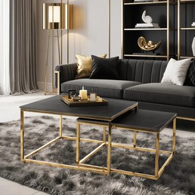Zestaw Stolików Kawowych TENOR Czarny Marmur/Złoty do Salonu Glamour