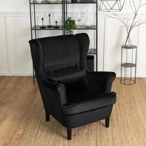 Fotel Uszak Wypoczynkowy KLARIS 2 Czarny Welurowy do Salonu Nowoczesny Loft
