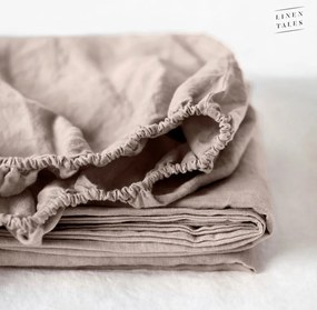 Beżowojasnobrązowe lniane prześcieradło z gumką 200x200 cm Portobello – Linen Tales