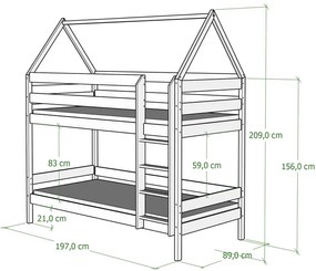 Łóżko piętrowe domek z szufladami i materacami, sosna - Delisa 4X 190x80 cm