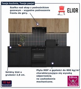 Komplet mebli kuchennych z blatem dąb artisan + czarny  B2-D26