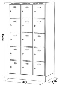 Alfa 3 Szafka skrytkowa S6 na cokole, 15 schowków, 1920 x 900 x 500 mm, zamek obrotowy, drzwi ciemnoszare