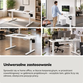 Biurko elektryczne z regulacją wysokości ergonomiczne białe,1200x600 mm: ARIA