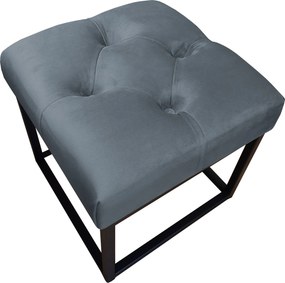 Pufa CHESTERFIELD tkanina Welur loft ławka podnóżek metal : Kolor Stelaża - Czarny , Kolor tkaniny - VELVET - BL14, Typ tkaniny - Velvet