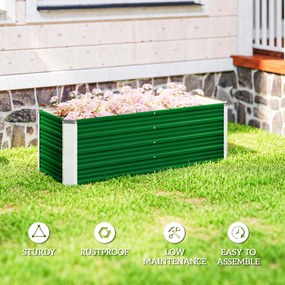 Outsunny Metalowe Łóżko Ogrodowe z 2 Obszarami Upraw Zielone 125x47x40cm Łatwy Montaż z Otwartym Dołem | Aosom PL