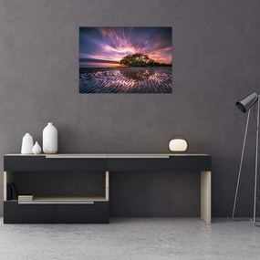 Obraz na szkle plaży o zachodzie słońca (70x50 cm)