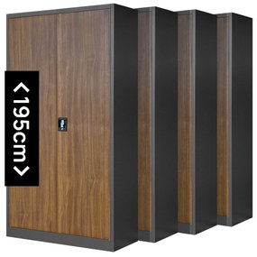 Zestaw 4x biurowa szafa metalowa JAN H, 900 x 1950 x 400 mm, Eco Design: antracytowa/ orzech
