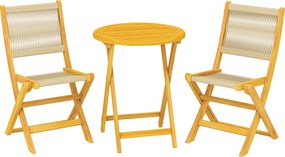 Outsunny Zestaw mebli balkonowych, 3-częściowy zestaw z polirattanu i drewna, składane meble ogrodowe ze stołem i 2 krzesłami, oddychające siedziska | Aosom PL