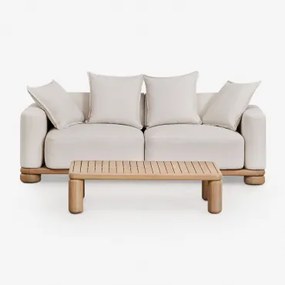 Zestaw Do Salonu Z Dwuosobową Sofą I Stolikiem Kawowym 115x70 Cm Z Drewna Akacjowego Ioanis Jasny Akacjowy Brąz - Sklum