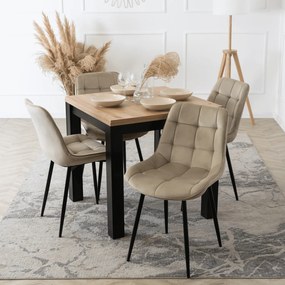 Zestaw Stół Kwadratowy Rozkładany MAX 80-160 cm Dąb Craft/Czarny i 4 Krzesła Tapicerowane CHRIS Beżowe Nowoczesne