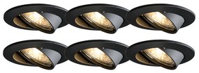 Zestaw 6 nowoczesnych wpuszczanych reflektorów czarnych, regulowanych - Edu