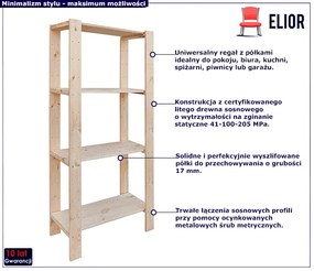 Drewniany regał z 4 półkami  - Sander