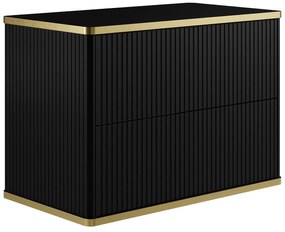 Szafka łazienkowa pod umywalkę prążkowana ze złotą obwódką - Czarny - szer. 80 cm - KELIZA