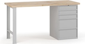 Stół warsztatowy G7, blat bukowy, 1700 x 685 x 840 mm, 1x kontener, 5x szuflada, szary