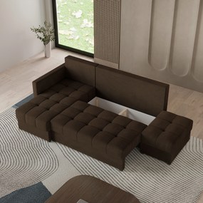 Masseno Narożnik LUMARI z funkcją spania i pojemnikiem na pościel Narozniki L, Rozkładana sofa - Brązowy, KRONOS 06