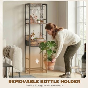 HOMCOM Szafka barowa z szufladą, przemysłowy barek, regał na 12 butelek, uchwyt na kieliszki, rustykalny brąz | Aosom PL