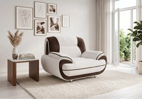 Fotel PALERMO – elegancki fotel do salonu w tkaninie KRONOS biało- brązowej