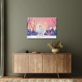 Obraz na szkle - Jednorożec w magicznym lesie (70x50 cm)