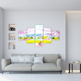 Obraz - Malowana sarna, akwarela (125x70 cm)