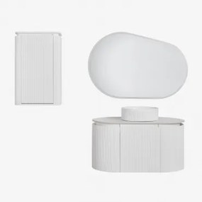 Zestaw Mebli Łazienkowych Z Drewna Carsone Biała & Biała & Redondo Cerámica Blanco Rayas Ø36 Cm Sinqua & Owalna Lampa - Sklum