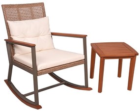 Brązowy drewniany fotel bujany ze stolikiem Sinaloa – Garden Pleasure