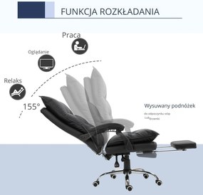 Vinsetto Krzesło biurowe z podnóżkiem ergonomiczne oparcie czarne ze sztucznej skóry | Aosom PL
