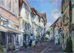 Obraz - Aleja starego miasta, malarstwo akrylowe (70x50 cm)