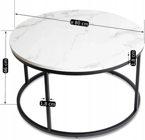 Stolik Kawowy CONNY MAX 80 cm Biały Marmur/Czarny Nowoczesny Glamour