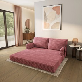 Masseno Sofa piankowa SILAR z funkcją spania, Kanapa z pianki do salonu, Bezmontażowa, Tkanina sztruksowa – Pudrowy róż TILIA 62