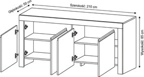 Biała komoda Amaretto 210 cm, w wysokim połysku