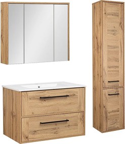 Zestaw Łazienkowy 80cm Vivien Dąb Wotan Słupek Szafka z Lustrem
