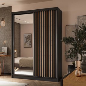 Szafa Przesuwna LAMELLO 150 cm z Lustrem Szafa Dwudrzwiowa Czarna