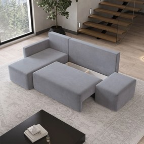 Masseno Narożnik VELOTTI z funkcją spania i pojemnikiem na pościel Narozniki L, Rozkładana sofa - Szary, KRONOS 15