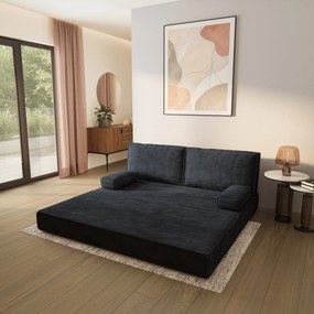 Masseno Sofa piankowa SILAR z funkcją spania, Kanapa z pianki do salonu, Bezmontażowa, Tkanina sztruksowa – Czarny POSO 135