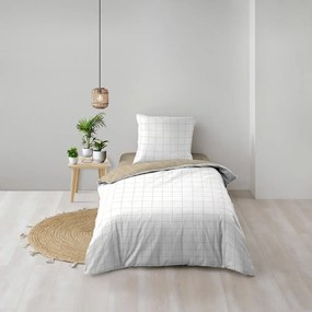 Biało-beżowa bawełniana pościel jednoosobowa 140x200 cm Cadria – douceur d'intérieur