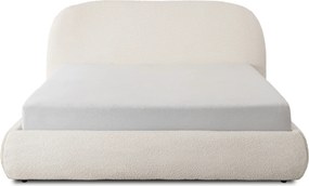 Łóżko Tapicerowane 160x200 cm ROSSO ze Stelażem i Pojemnikiem Dwuosobowe Boucle Kremowe