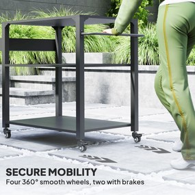 Outsunny Wyspa Kuchenna na Zewnątrz, Wózek Grillowy z Półką na Zapasy, Uchwytem, 4 Kołami, Wózek Kuchenny, Taras, Ogród, Metal, Czarny